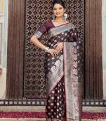 red color woven ethnic silk blend fabric graceful partywear saree