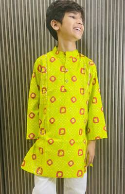 Cotton block print kurta pyjama set for boys 2