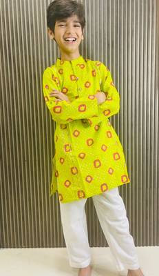 Cotton block print kurta pyjama set for boys 1