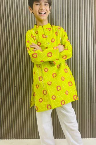 Cotton block print kurta pyjama set for boys