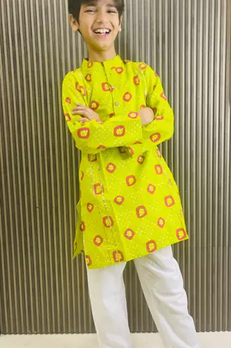 Cotton block print kurta pyjama set for boys