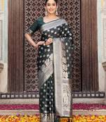 green color woven ethnic silk blend fabric graceful partywear saree