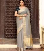 Gray color rich ethnic cotton based saree with rich woven looks