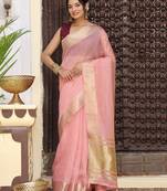 Pink rich ethnic cotton based saree with rich woven looks