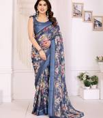 Blue color moss satin patta ethnic girlie saree