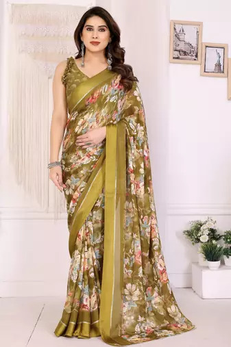 Mustard color moss satin patta designer ethnic girlie saree