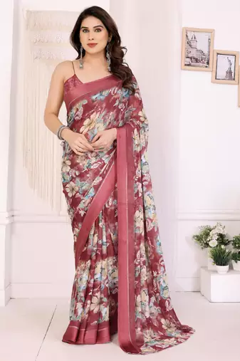 Maroon color moss satin patta designer ethnic girlie saree