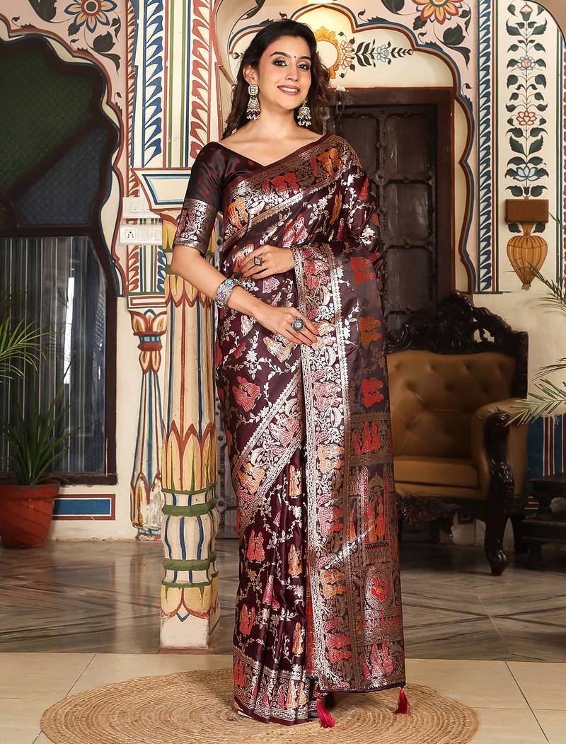 maroon color maroon color ethnic woven designer trendy looks saree