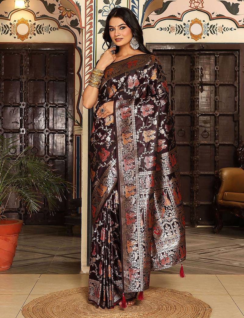 wine color wine color ethnic woven designer trendy looks saree