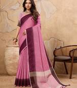 rani pink based embroidered ethnic woven ceremonial saree
