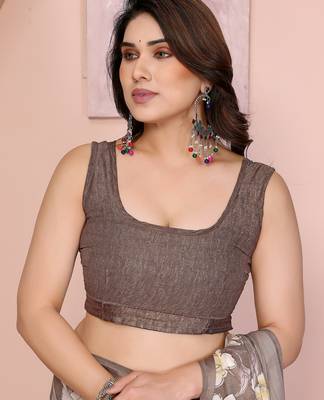 Brown moss satin patta woven patta printed fancy saree 6