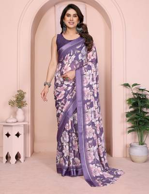 Purple moss satin patta woven patta printed fancy saree 1