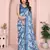 Blue color moss satin patta woven patta printed fancy saree