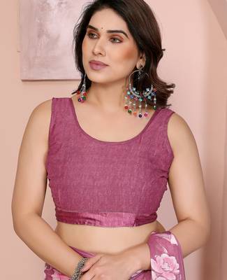 Pink moss satin patta woven patta printed fancy saree 6