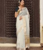 Grey rich ceremonial looks cotton based woven saree