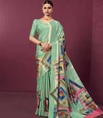 Sea green color malai crepe silk fabric digital printed ceremonial partywear saree