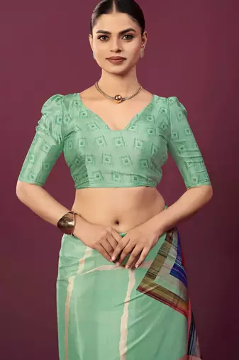 Sea green malai crepe silk blend digital printed ceremonial partywear saree