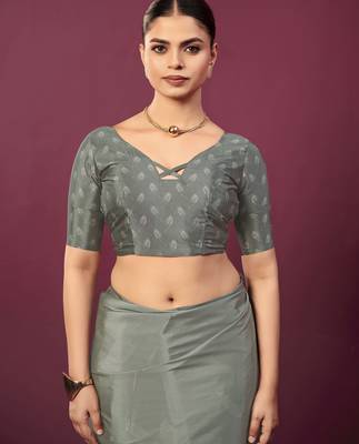 Grey malai crepe silk blend digital printed ceremonial partywear saree 4