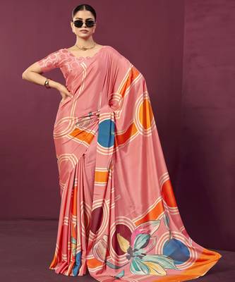 Gajri malai crepe silk blend digital printed ceremonial partywear saree 1