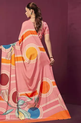 Gajri malai crepe silk blend digital printed ceremonial partywear saree
