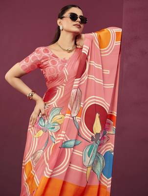 Gajri malai crepe silk blend digital printed ceremonial partywear saree 3