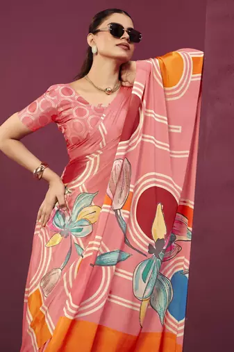Gajri malai crepe silk blend digital printed ceremonial partywear saree