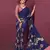Blue color malai crepe silk fabric digital printed ceremonial partywear saree
