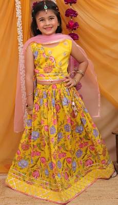 Cotton block printed lehenga set for girls 1