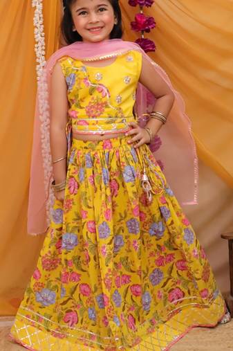Cotton block printed lehenga set for girls