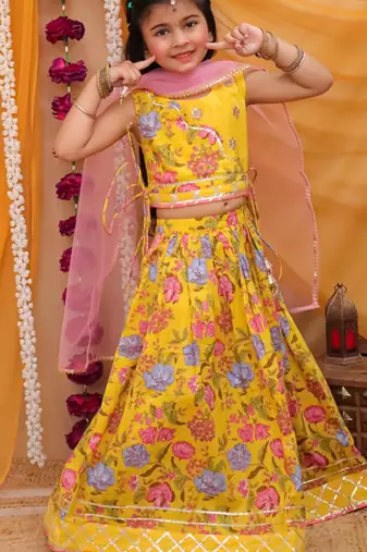 Cotton block printed lehenga set for girls