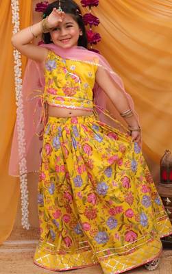 Cotton block printed lehenga set for girls 3