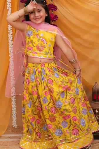 Cotton block printed lehenga set for girls