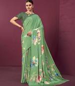 Green color malai crepe silk fabric digital printed ceremonial partywear saree