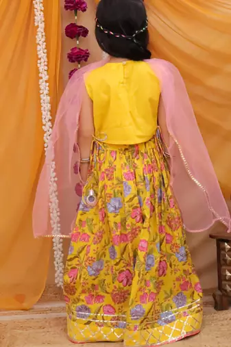 Cotton block printed lehenga set for girls