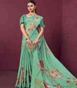 Sea green color malai crepe silk fabric digital printed ceremonial partywear saree