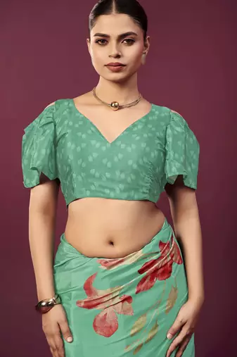 Sea green malai crepe silk blend digital printed ceremonial partywear saree