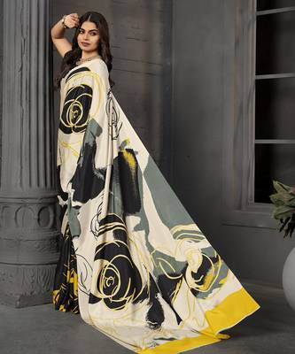 Black malai crepe silk blend digital printed fancy partywear saree 3