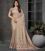 Grey color malai crepe silk fabric digital printed beautiful fancy partywear saree