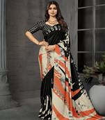 Black color malai crepe silk fabric digital printed beautiful fancy partywear saree