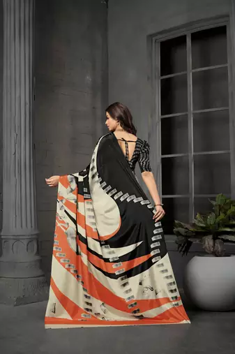 Black malai crepe silk blend digital printed fancy partywear saree