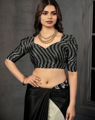 Black malai crepe silk blend digital printed fancy partywear saree 4