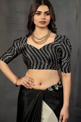 Black malai crepe silk blend digital printed fancy partywear saree