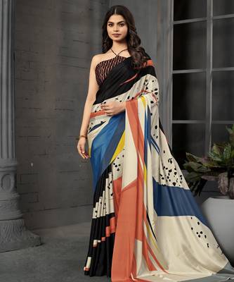 Multy malai crepe silk blend digital printed fancy partywear saree 1