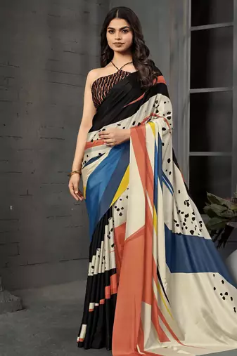 Multy color malai crepe silk fabric designer digital printed beautiful fancy partywear saree