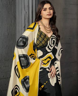 Black malai crepe silk blend digital printed fancy partywear saree 3