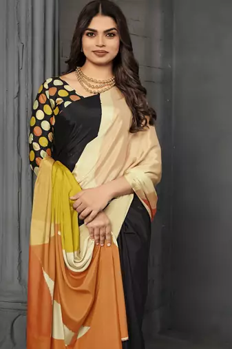 Multy malai crepe silk blend digital printed fancy partywear saree