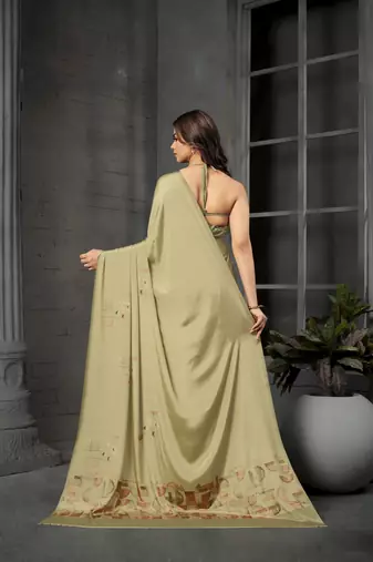 Pista malai crepe silk blend digital printed fancy partywear saree