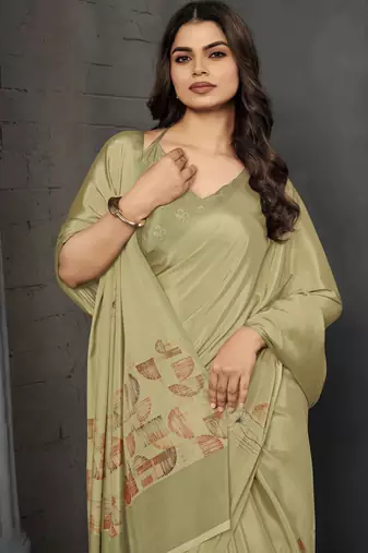 Pista malai crepe silk blend digital printed fancy partywear saree
