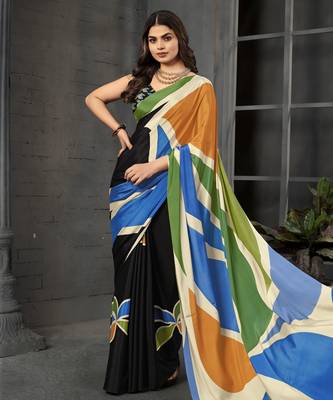 Multy malai crepe silk blend digital printed fancy partywear saree 1