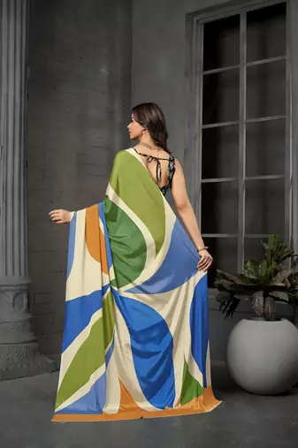 Multy malai crepe silk blend digital printed fancy partywear saree
